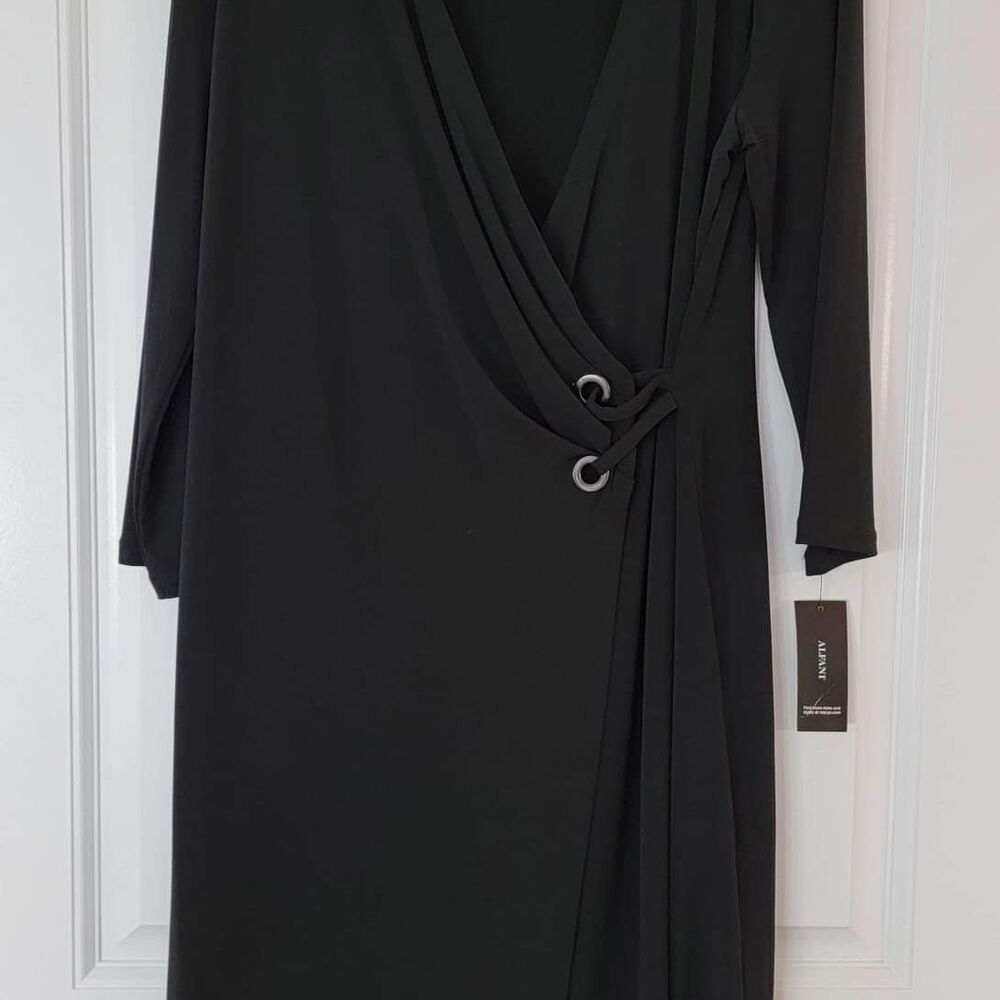 Alfani Women's Black Mock Wrap Knee Length Dress size 16 New W Tags